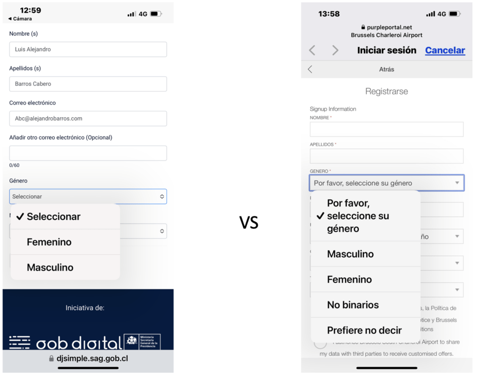 categorías de género mal utilizadas en formulario web