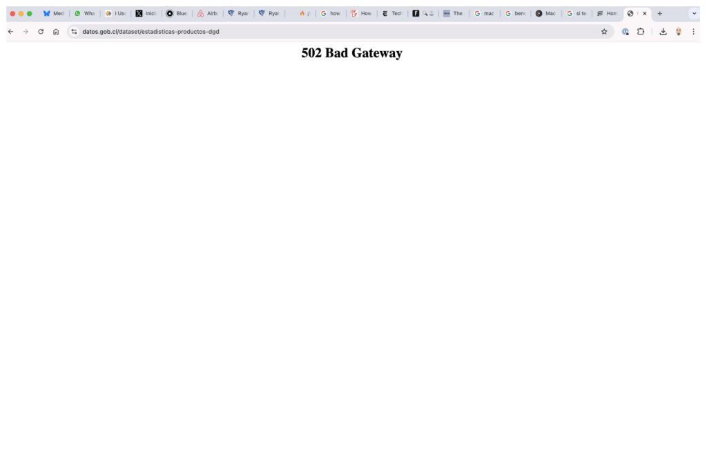 pantalla de error 502  en el sitio datos.gob.cl